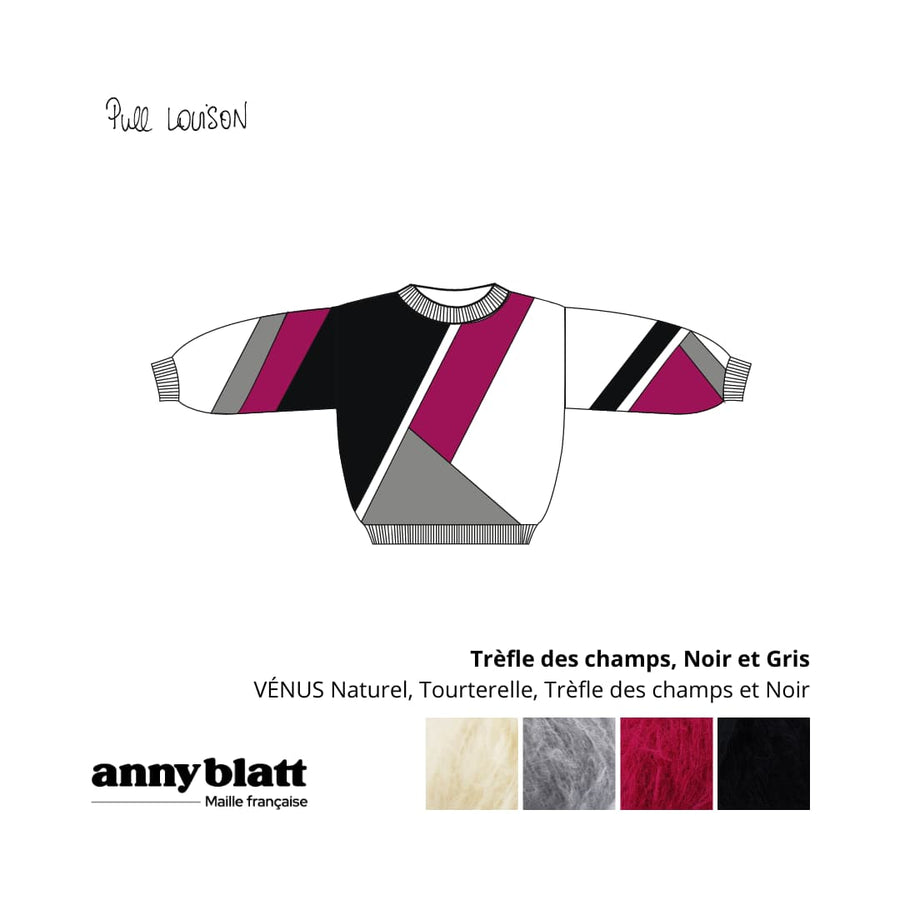 Charger l&#39;image dans la galerie, Pull mohair et laine noir gris violet et blanc Louison.png
