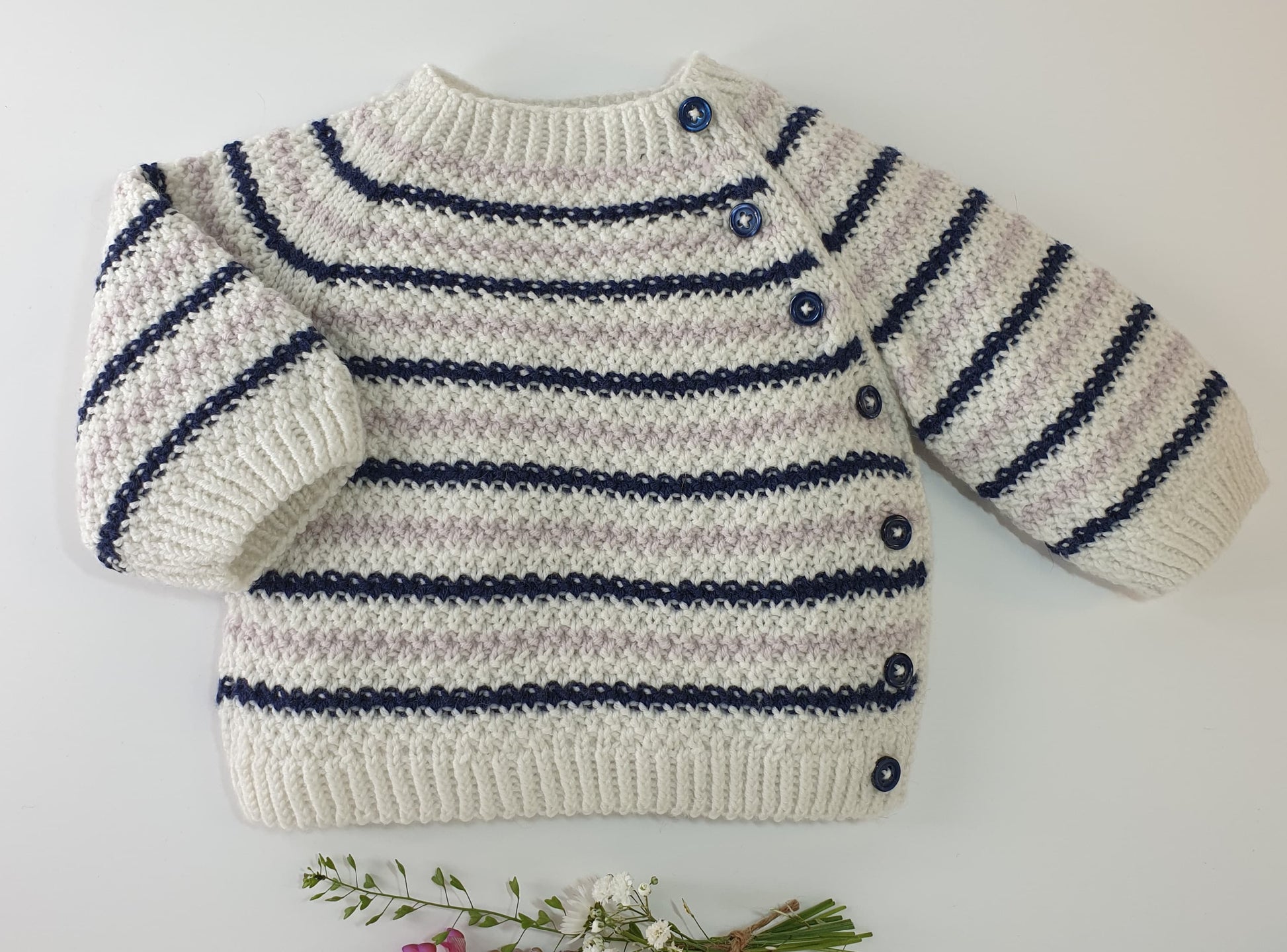 pull bébé mérinos marine et dune peuplier 6