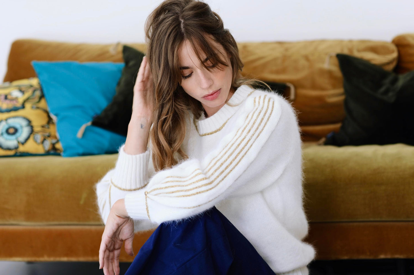 Pull Alix Angora Naturel et doré.