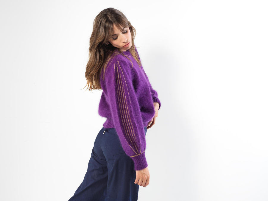 Charger l&#39;image dans la galerie, Pull Alix Angora Mûre et doré

