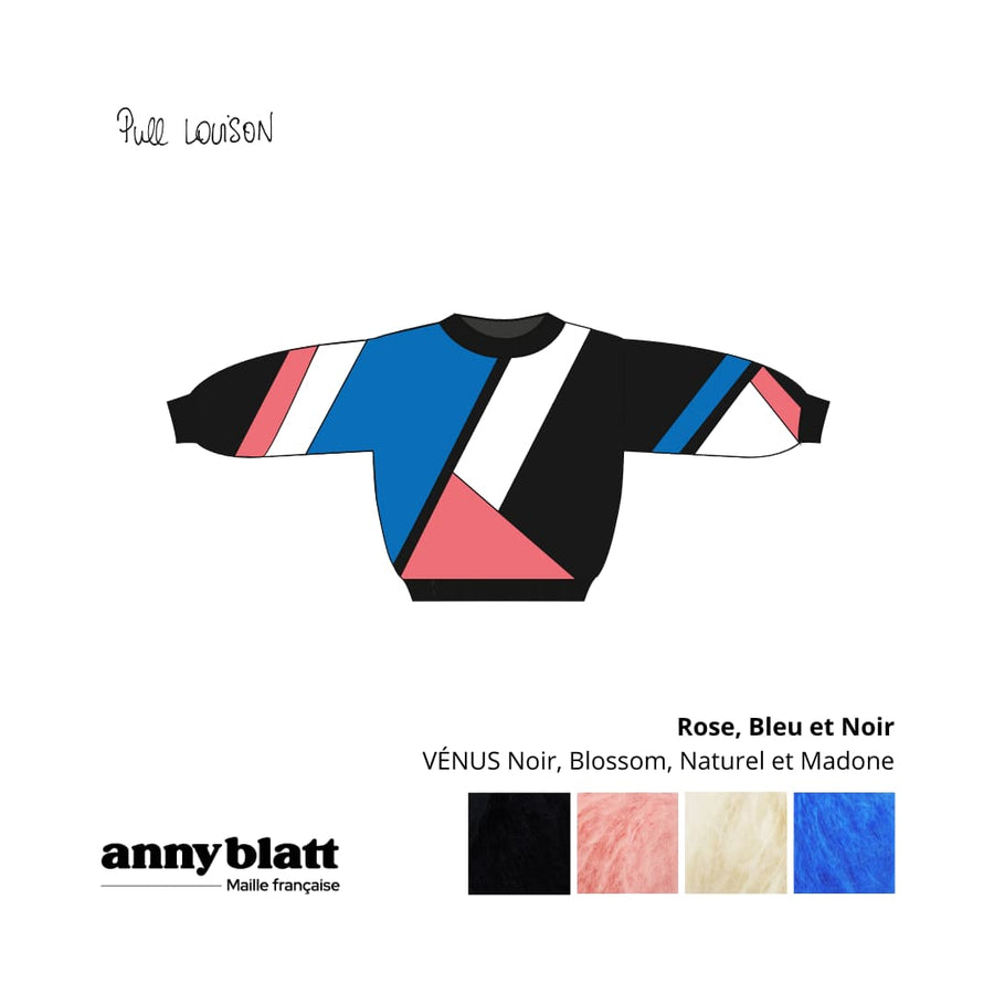 Charger l&#39;image dans la galerie, Pull mohair et laine noir rose bleu et blanc Louison.png
